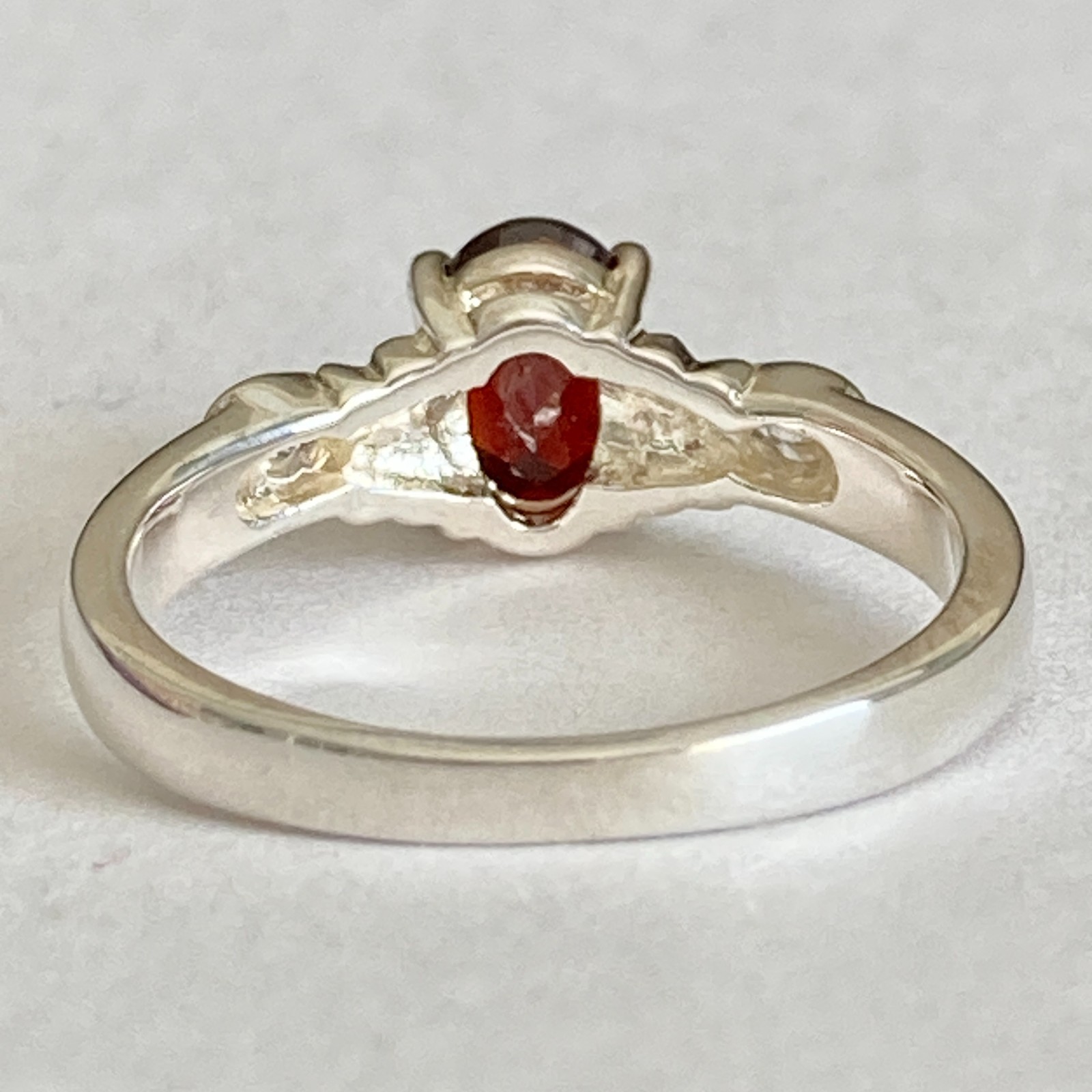 Vintage Silver Red Garnet Stone Solitaire Cocktail Ring Size 9 Plated Victorian