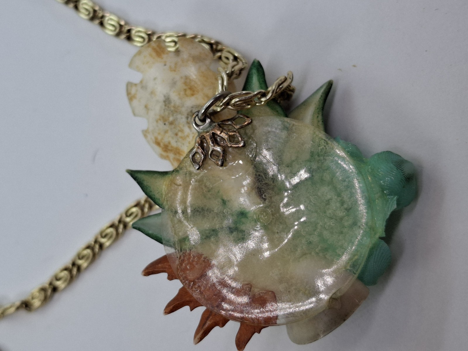 Vintage sea shell art pendant necklace beach mermaidcore paperclip chain