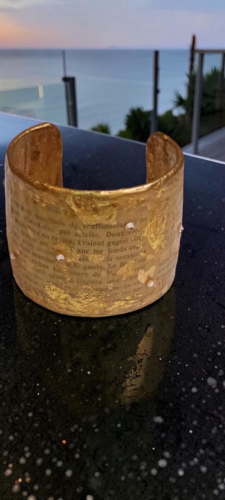 Rare Brigitte Ross Gold Hammered Literary Cuff Bracelet Alfred De Musset French