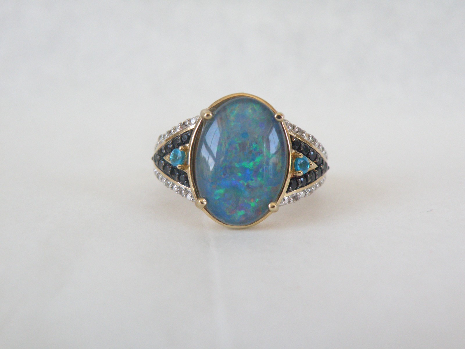 Sterling Silver 925 Gold Over Australian Opal Triplet Gemstone Ring Size 6