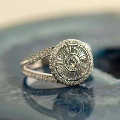 Art Deco Style Round Cut Lab Created Diamond 925 Silver Engagement Gift Ring