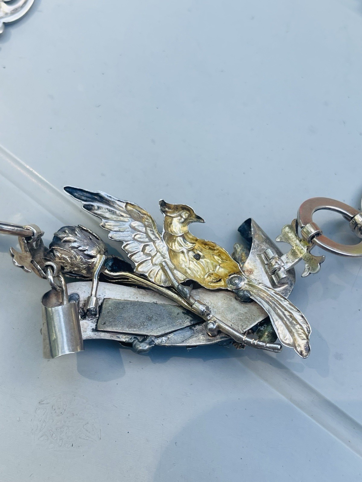 Antique Victorian Sterling Silver Vermeil Bird Turquoise Necklace
