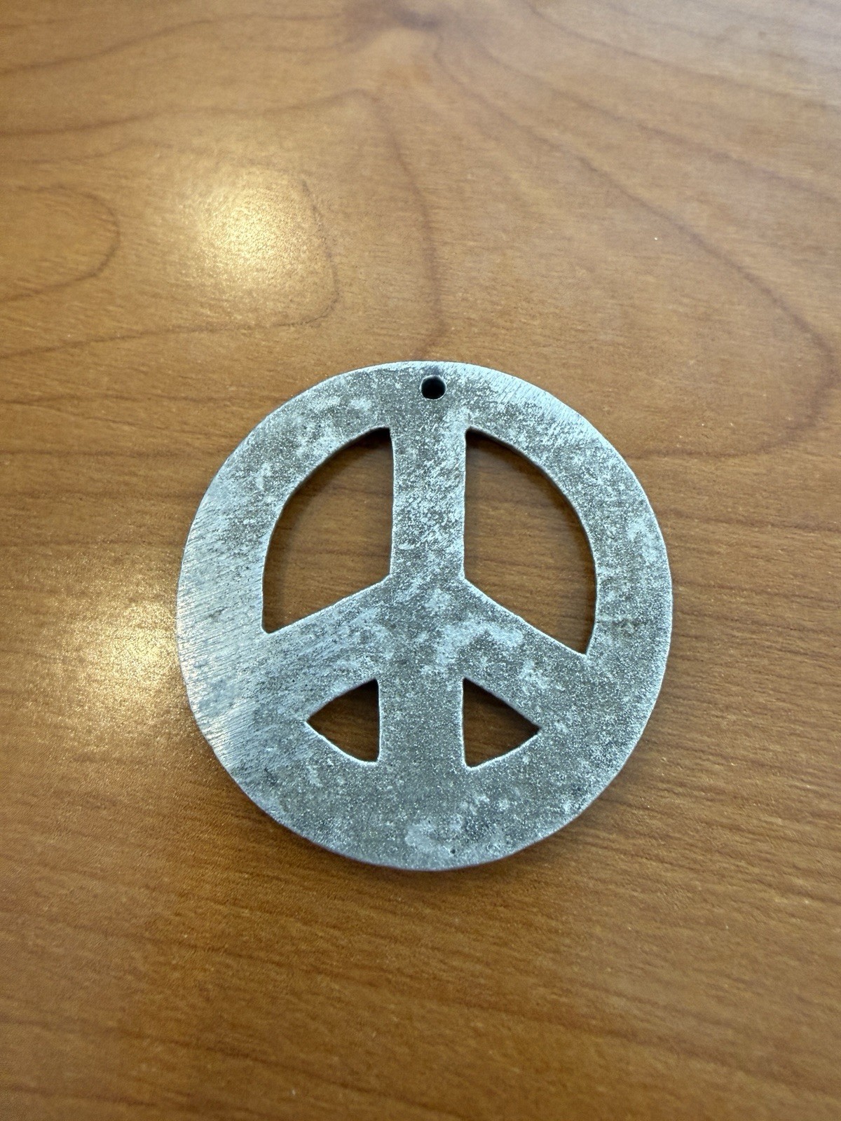 Vintage 1960s Cast Aluminum Peace Sign Pendant 2″ Hippie