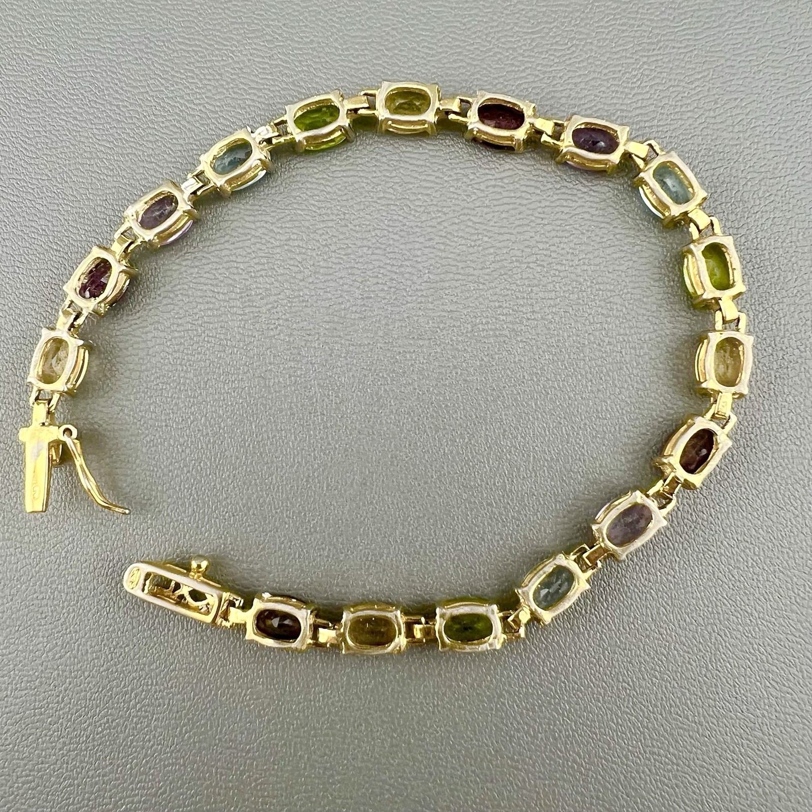 Vintage Tennis Bracelet Sterling Silver Vermeil Multi Gemstone Oval Cut