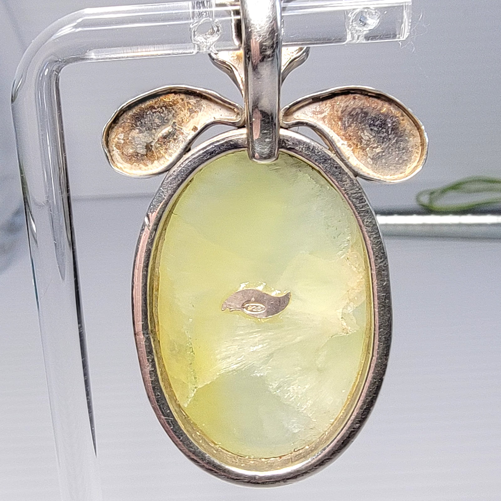 Vintage Prehnite Peridot Statement Pendant 925 Sterling Silver Large Boho 25g