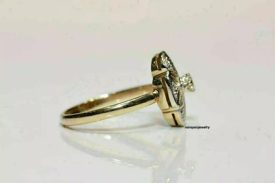 Art Deco Vintage 1.5Ct Round Lab Created Diamond 14K Yellow Gold Engagement Ring