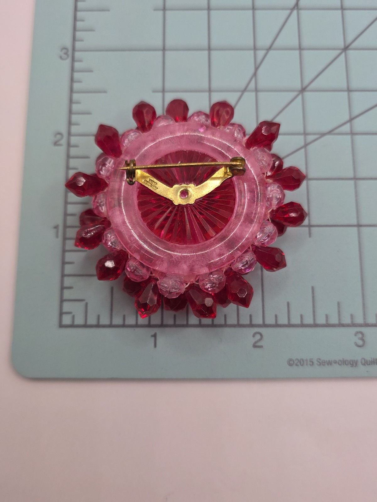 Vintage West Germany Beaded Acrylic Brooch & Earrings Pink