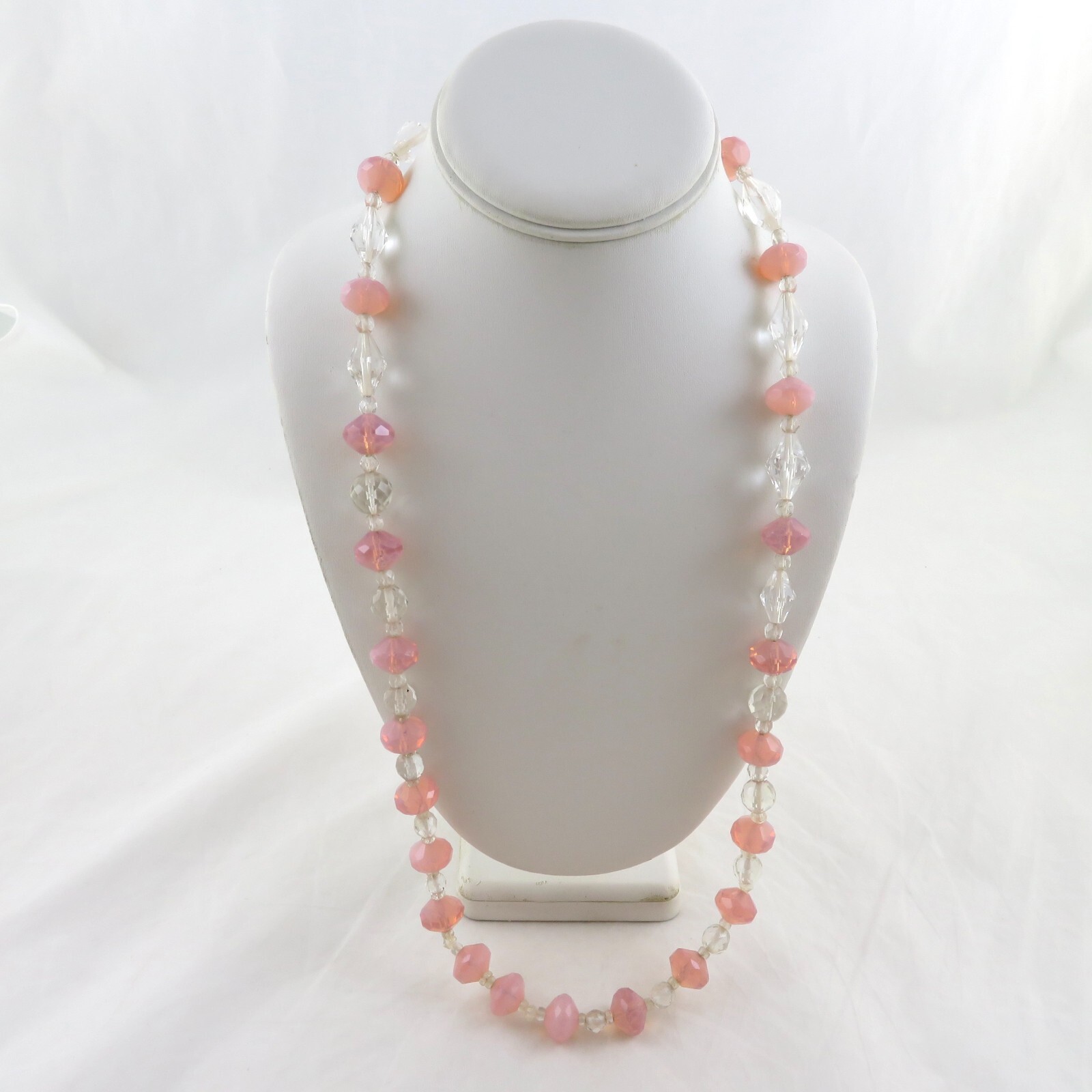 Vintage Crystal Opaline Faceted Glass Beaded Necklace 30″
