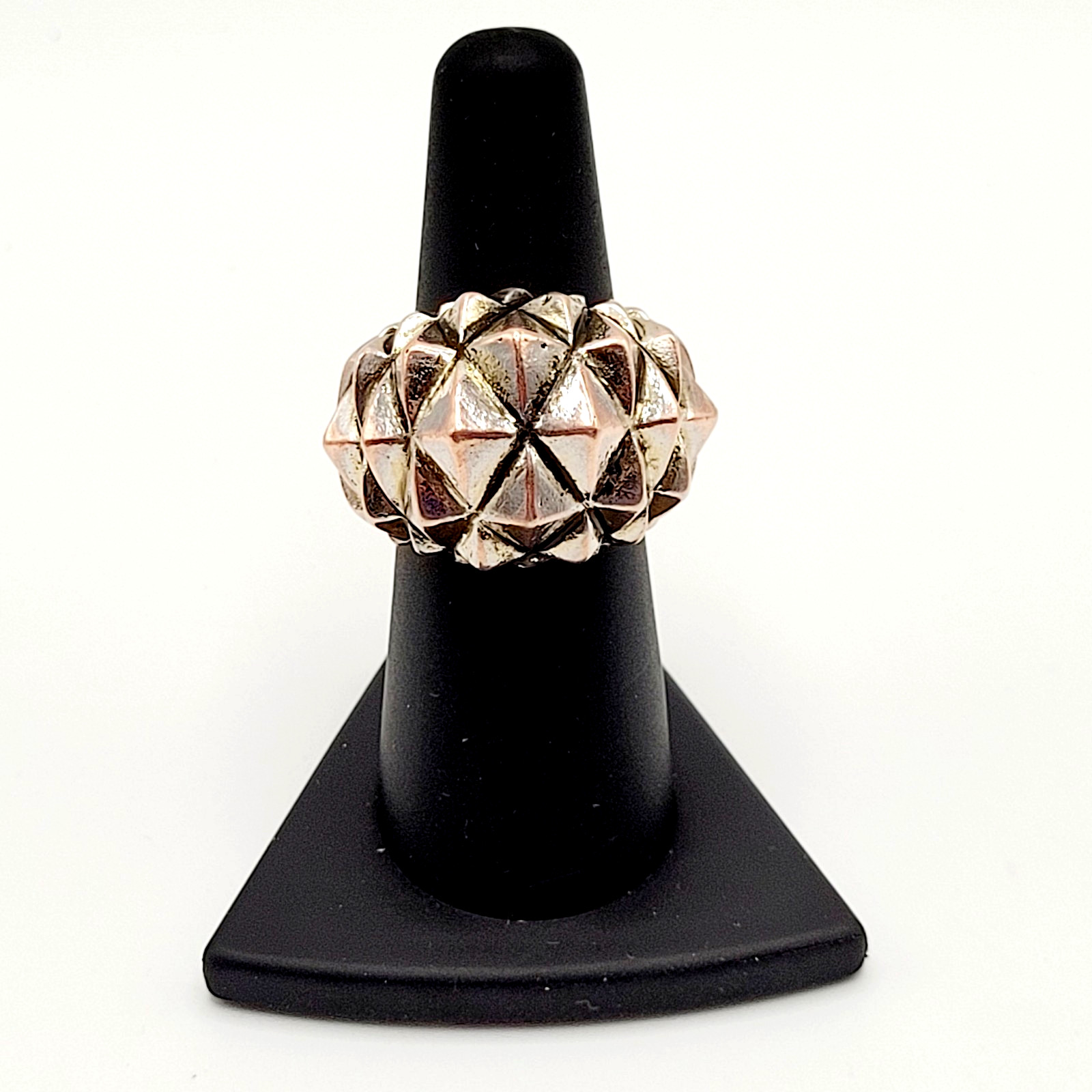 Brutalist Modernist Spike Geometric Pyramid Quilt Dome Mix Metal Tone Ring 6.5