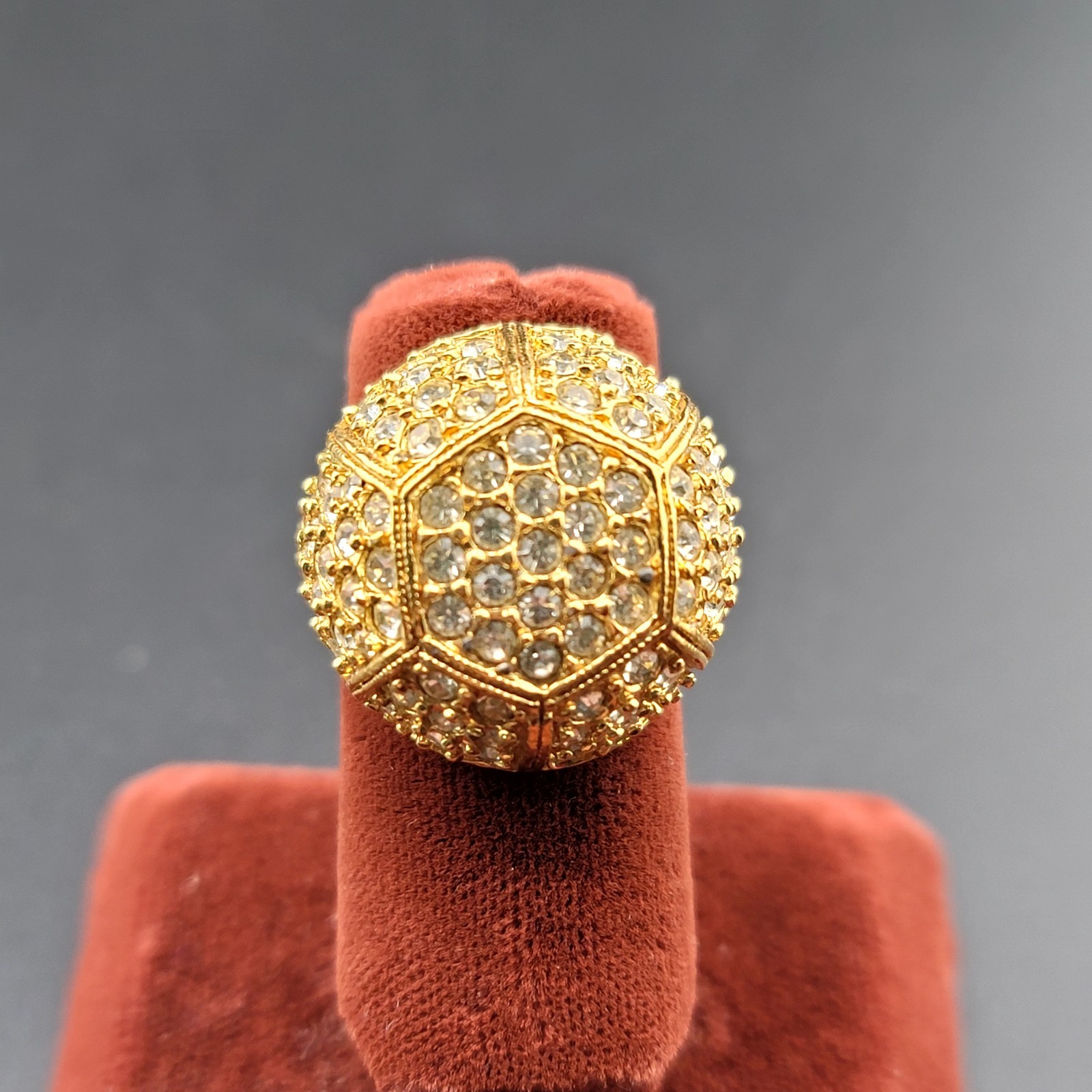 Vtg Sz 6 to 7.5 Ring Dome Honeycomb Cubic Zirconia Fashion Jewelry Size Bar