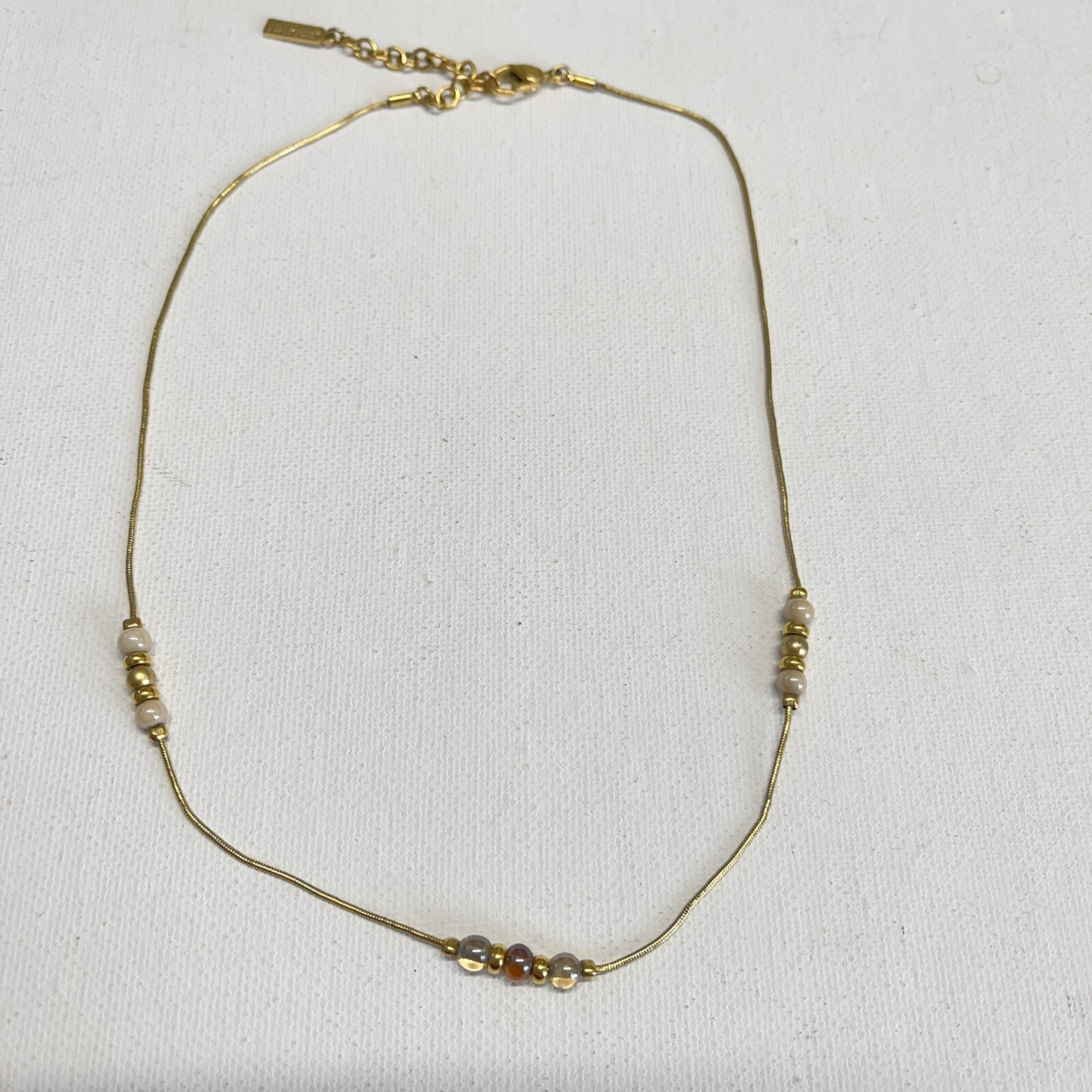 Napier Gold Tone Snake Chain Glass Bead Choker Necklace Dainty Minimalist