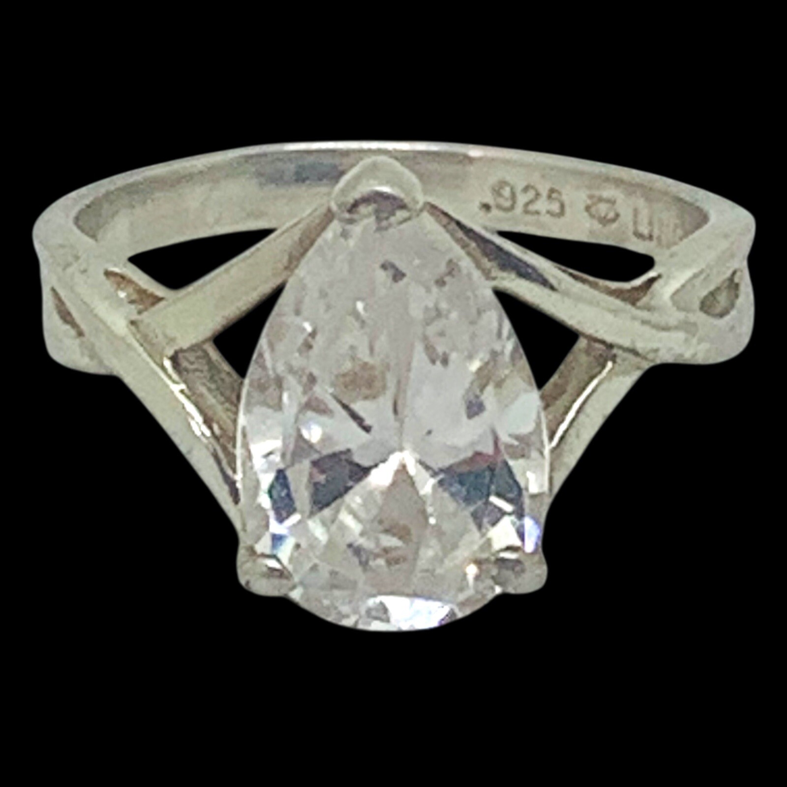 Vintage Lind 925 Sterling Silver Pear Shaped Solitaire Ring Size 7