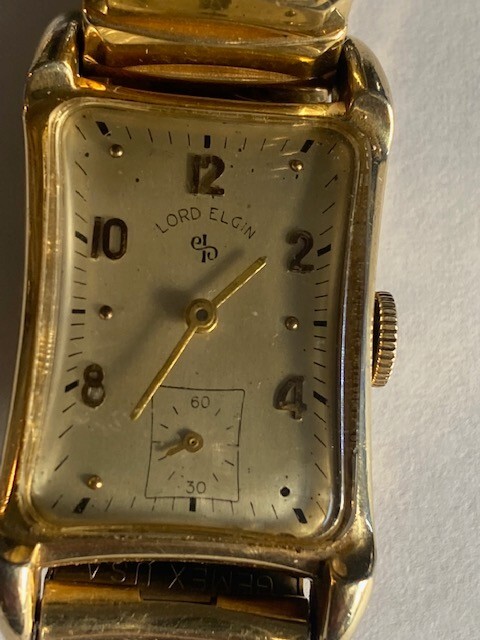 Lord Elgin 1955 14k Yellow Gold Filled Rectangular Curved Watch.run
