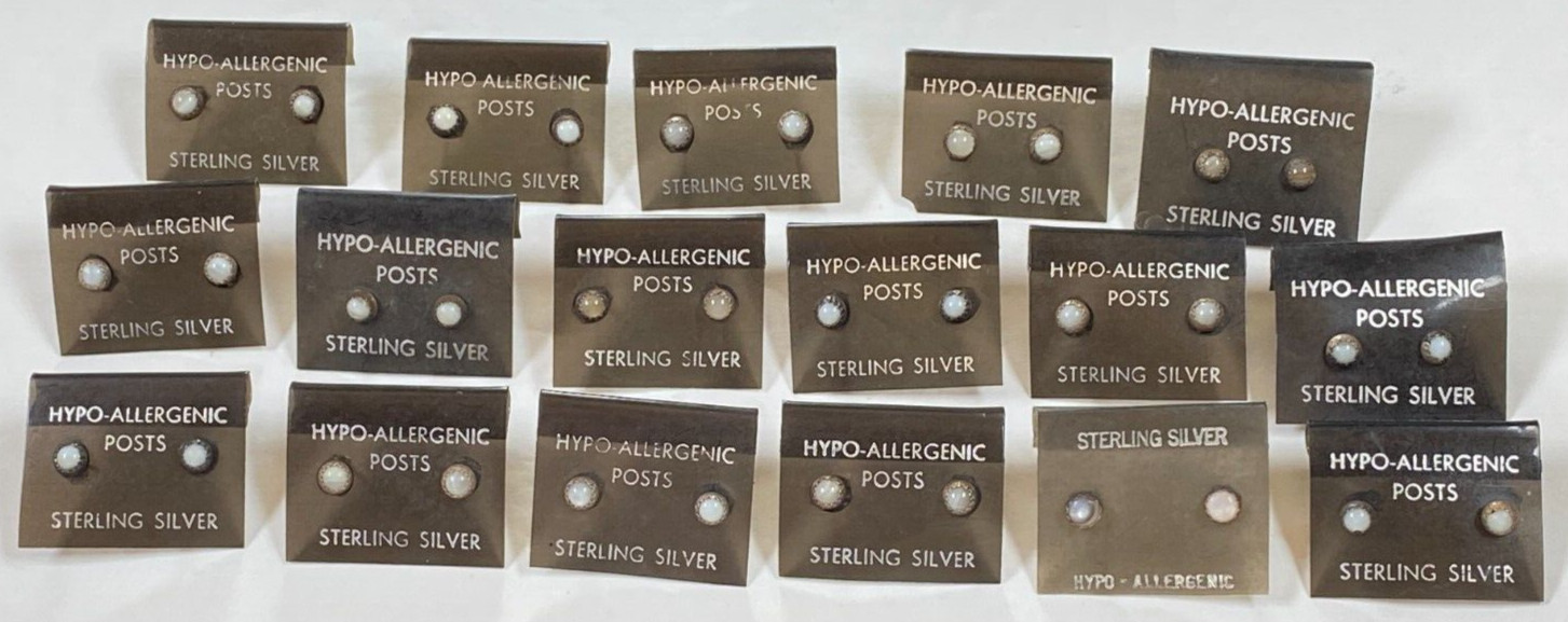 Sterling Silver .925 * White Opal Studs * Vintage 1980’s NOS * Hypoallergenic