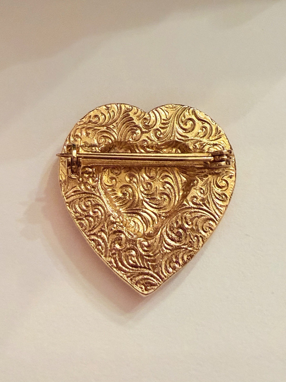 Vintage 1928 Heart Brooch Pink Enamel Faux Pearl Rhinestone Pin Unsigned