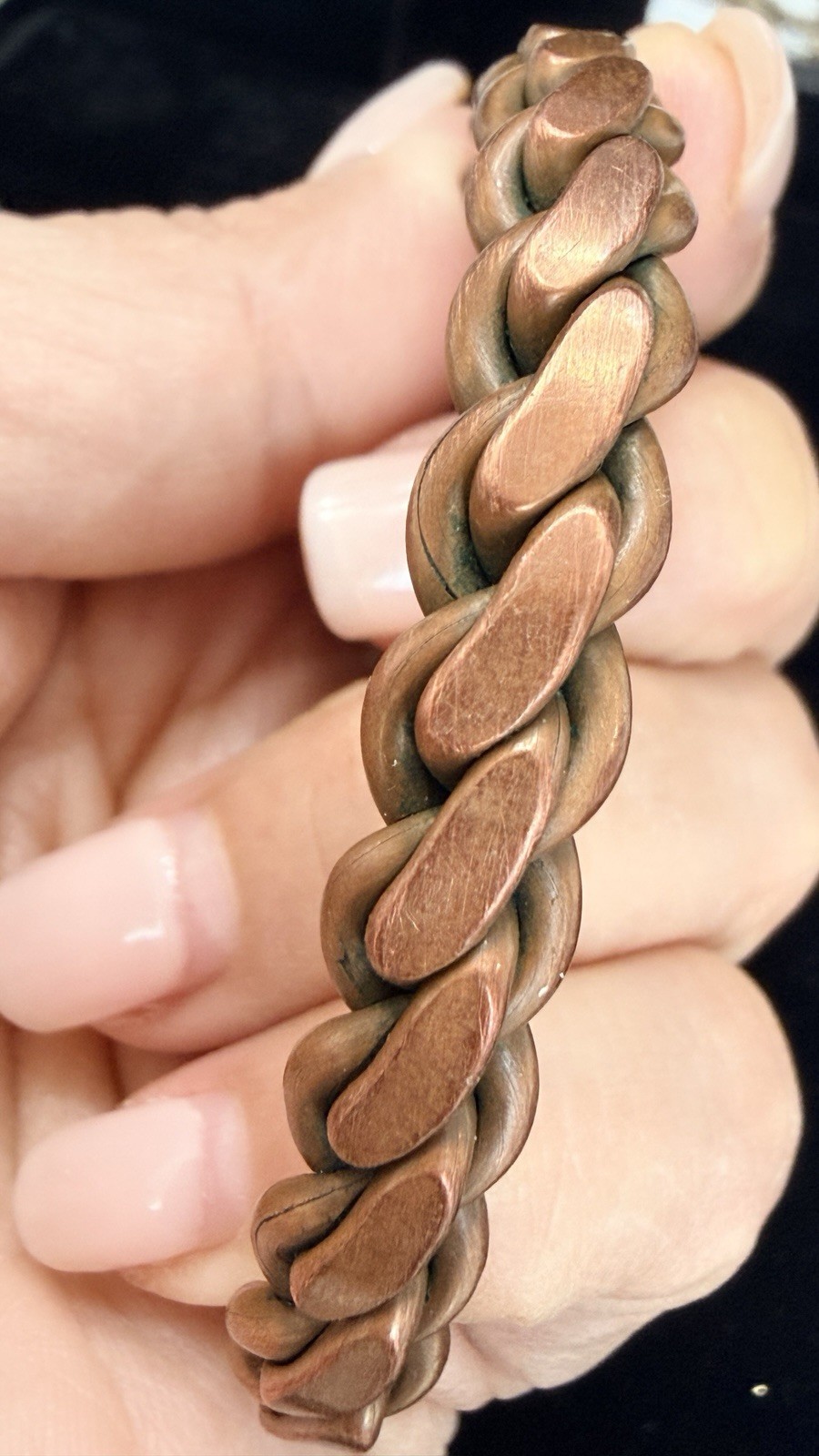 Vintage Copper Curb Chain Cuff Bracelet Heavy Link Statement Bracelet