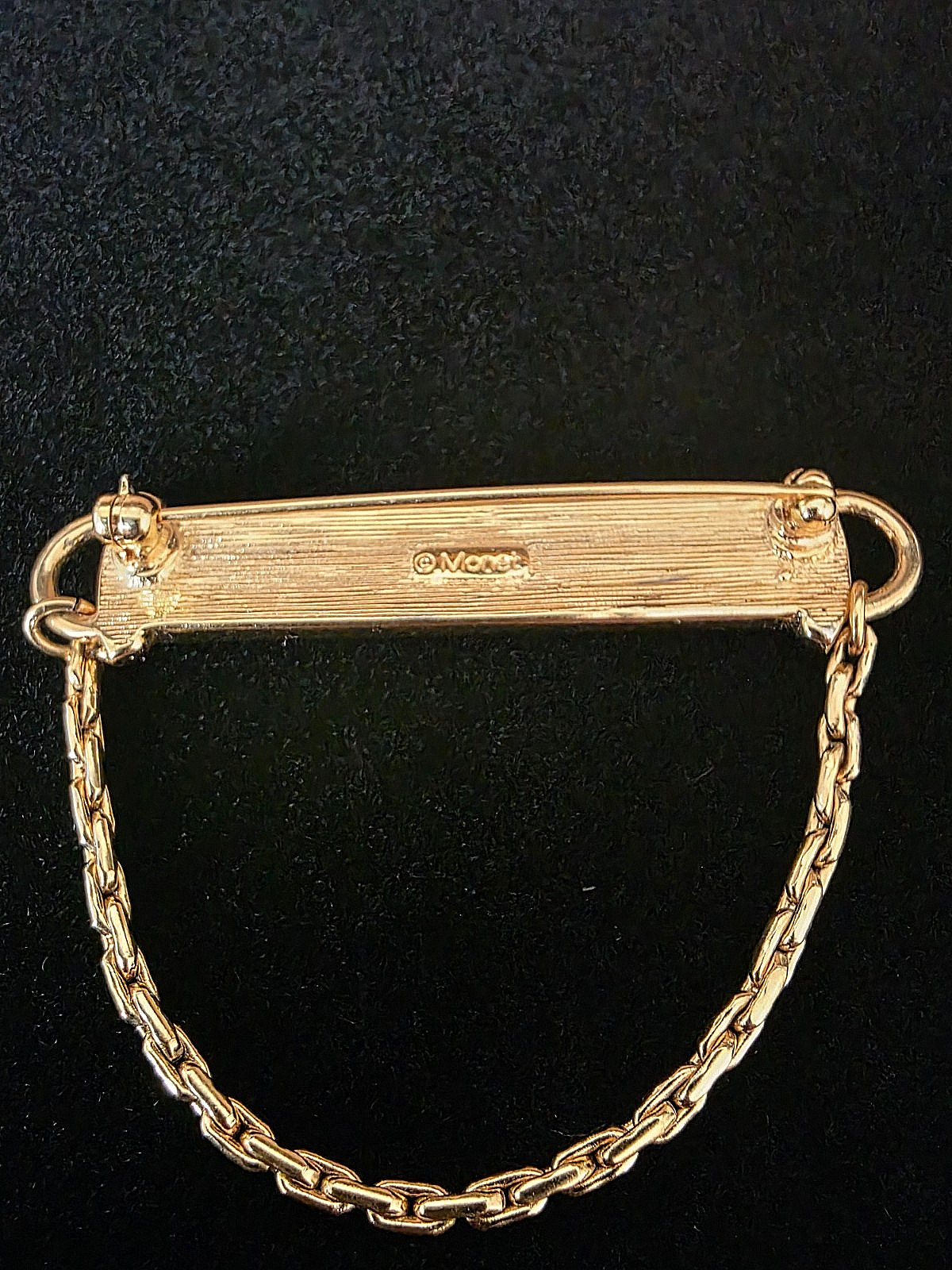 Vintage Monet Collar Bar Brooch • 1980s Office Chic • Signed Gold‑Tone