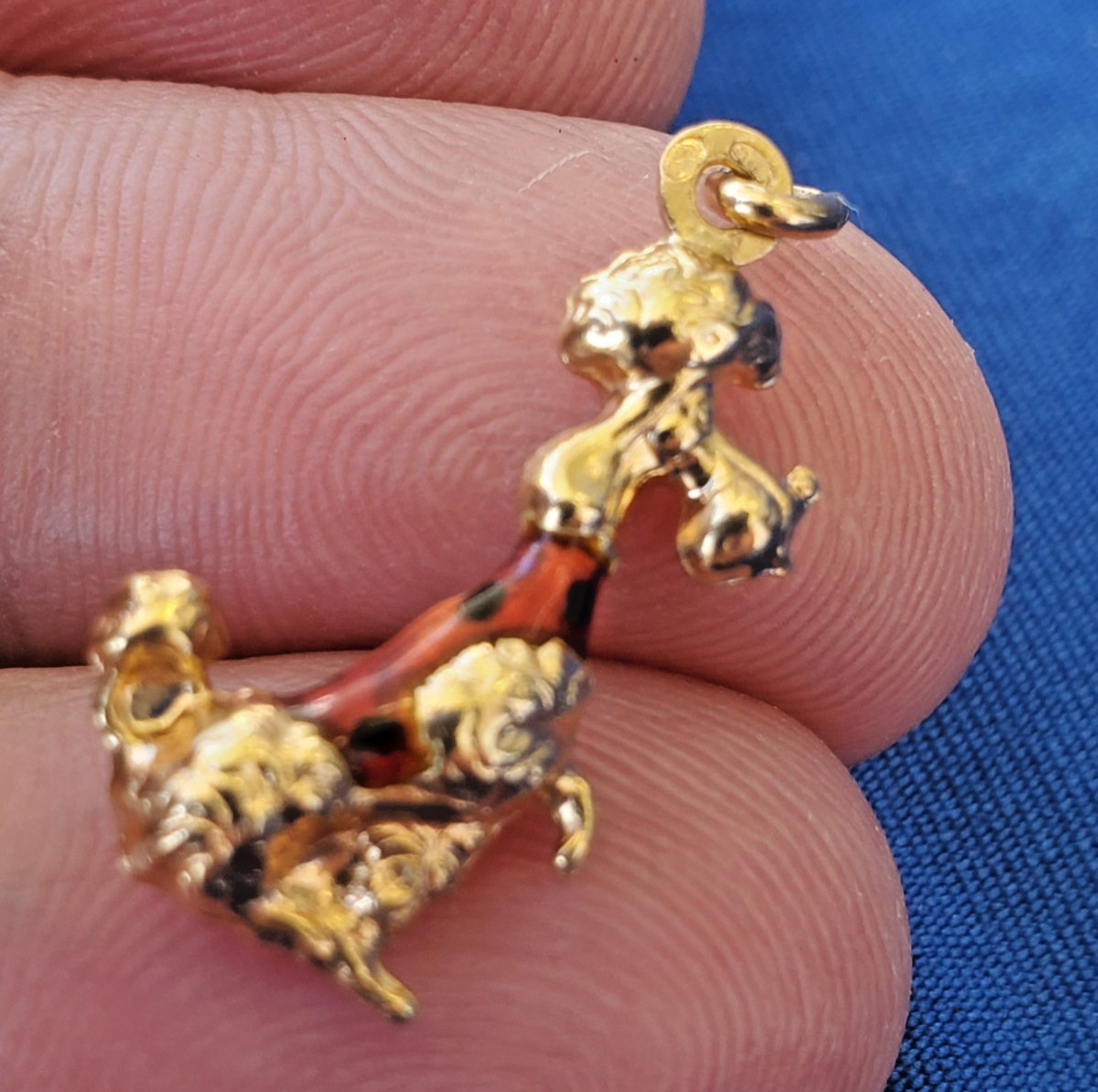 Original 14K GOLD Dog Pendant Exotic Rare Poodle Enamel Vest k9 Charm Medallion