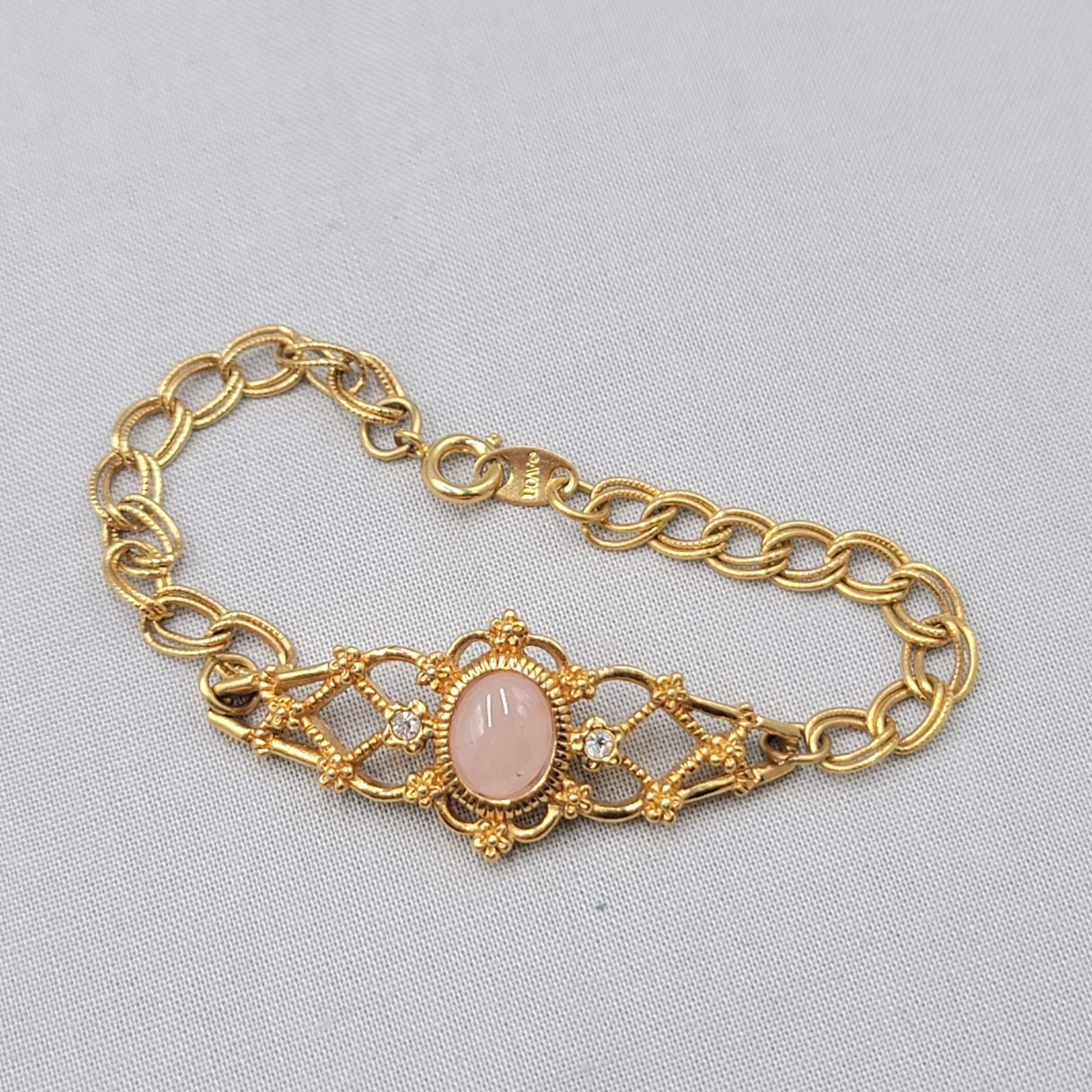 Vintage Avon Rose Quartz Bracelet Gold tone 7″