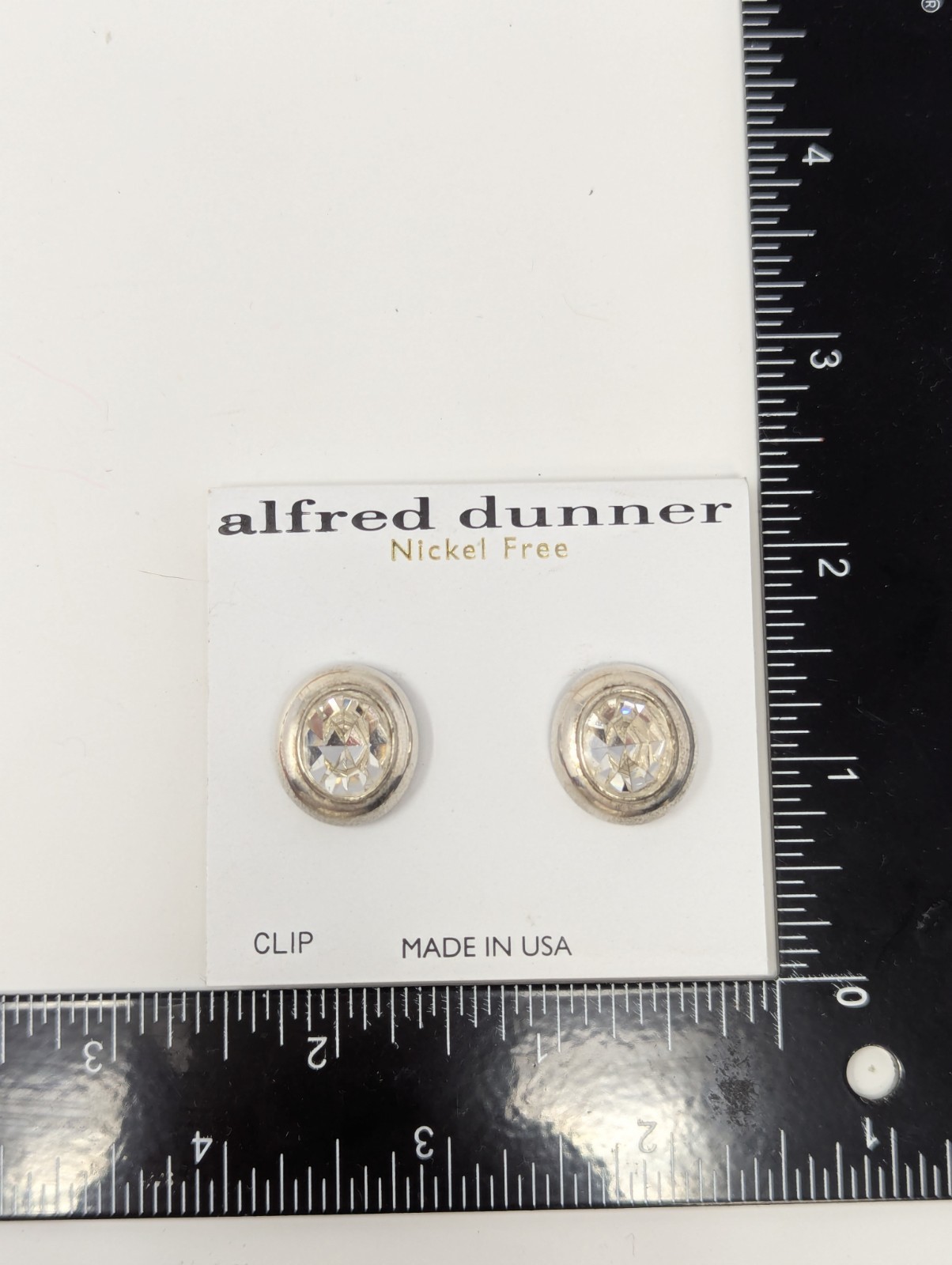 Vintage Alfred Dunner Crystal Clip-On Earrings Silver Tone Nickel Free USA