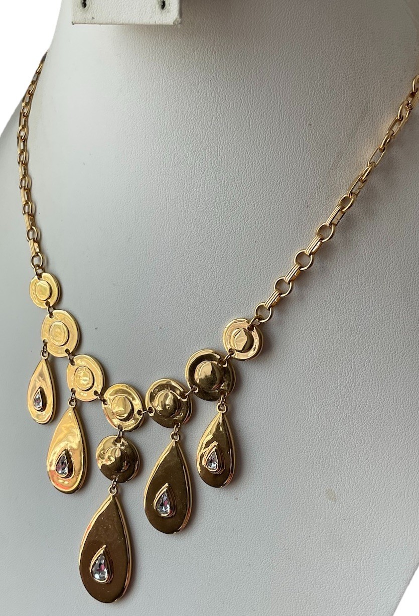 Ben Amun 22K Gold Plated Bib Necklace/ Teardrop Pendants/ Very Good Condition