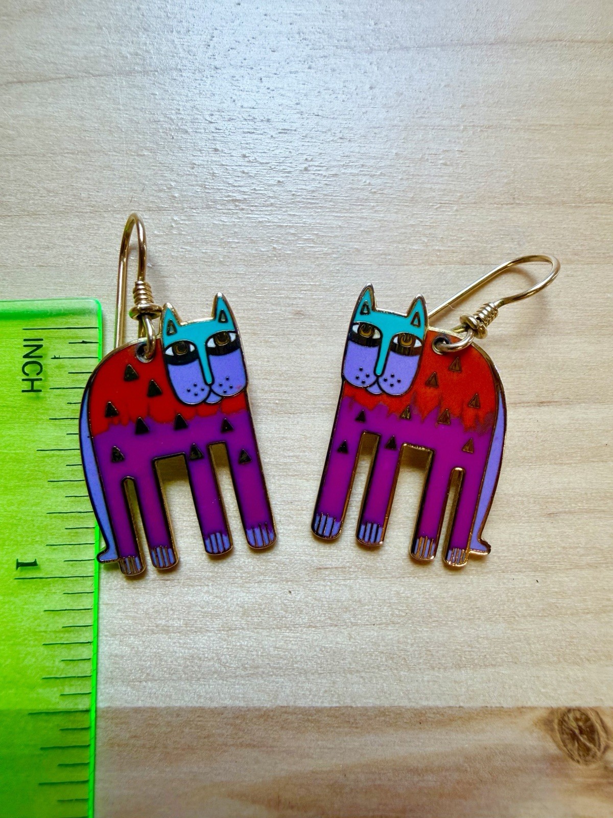 Laurel Burch Alexander’s Animal Cat Dangle Earrings 1980s Vintage