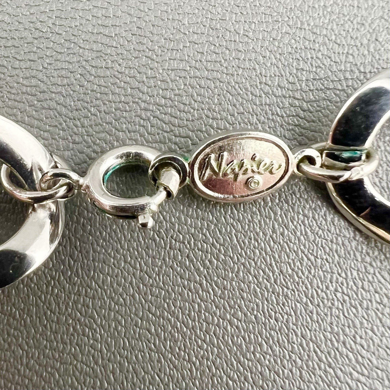 Vintage Napier Necklace Chunky Curb Link Abstract Pendant Silver Tone Signed 18”