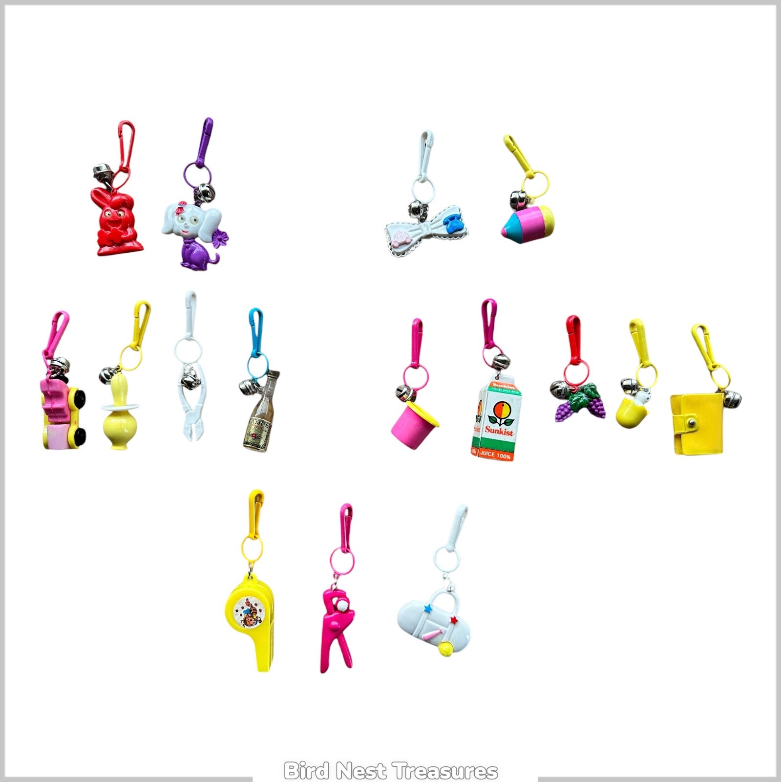 1980s PLASTIC BELL CHARMS, CHARM NECKLACE, CHARM BRACELETS—18 Choices, Vol Disc