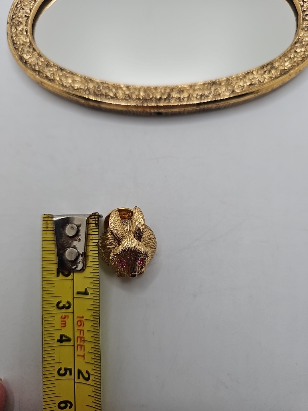 Vintage Signed Gold Crown Bunny Rabbit Lapel Pin Trembler Pink Rhinestone Eye