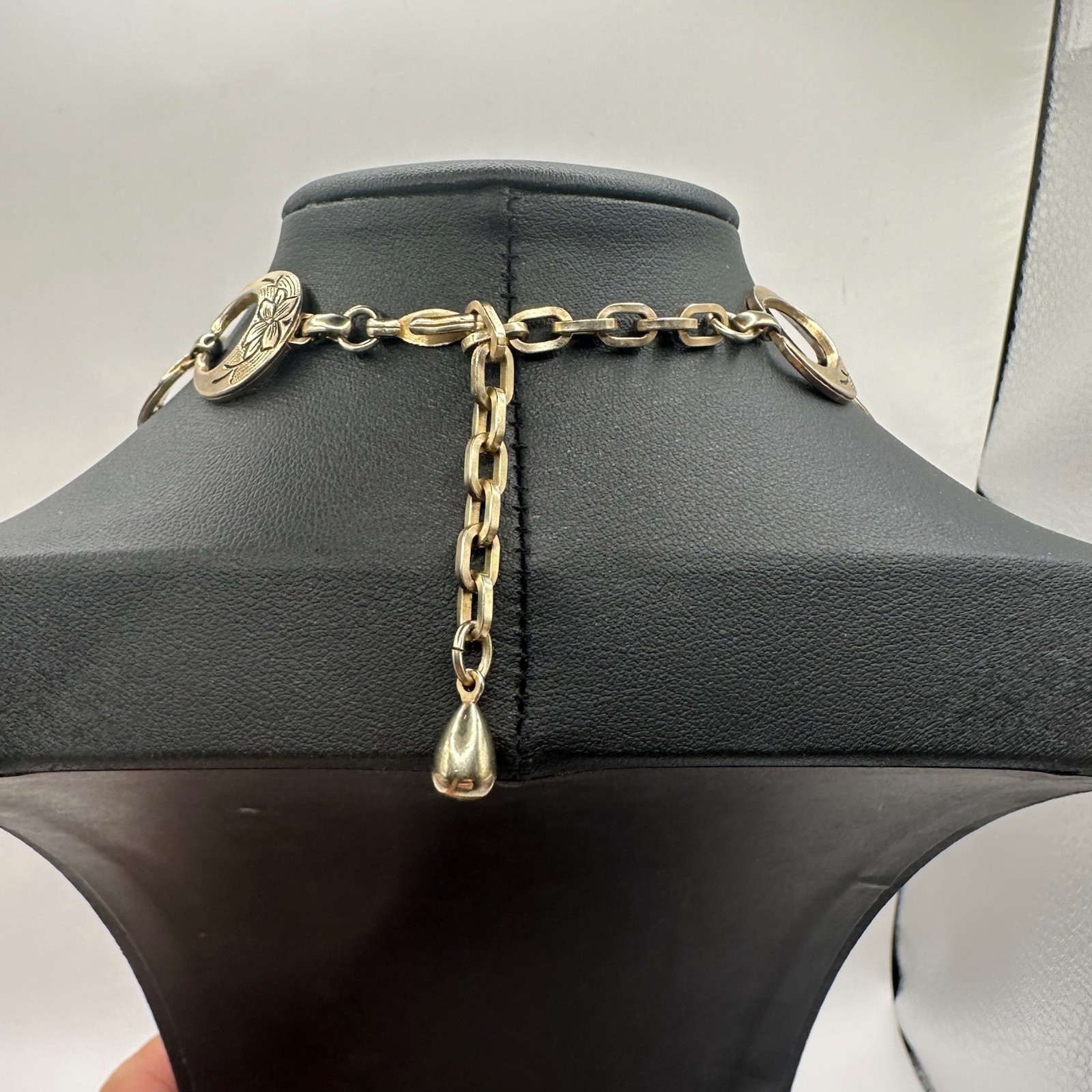 Vintage Open Circle Chain Choker Necklace Pamar Textured Link Gold Tone 13″ Boho