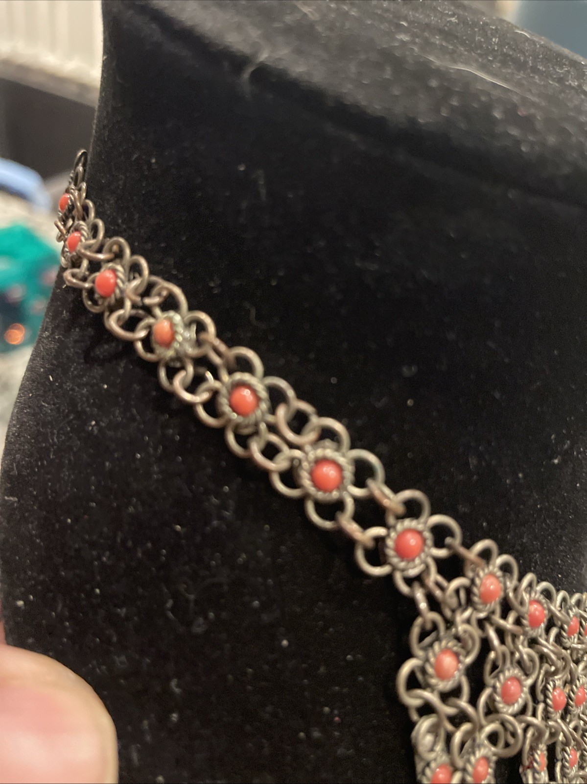 Vintage Chain Link Beaded Collar Necklace 16” With Clasp