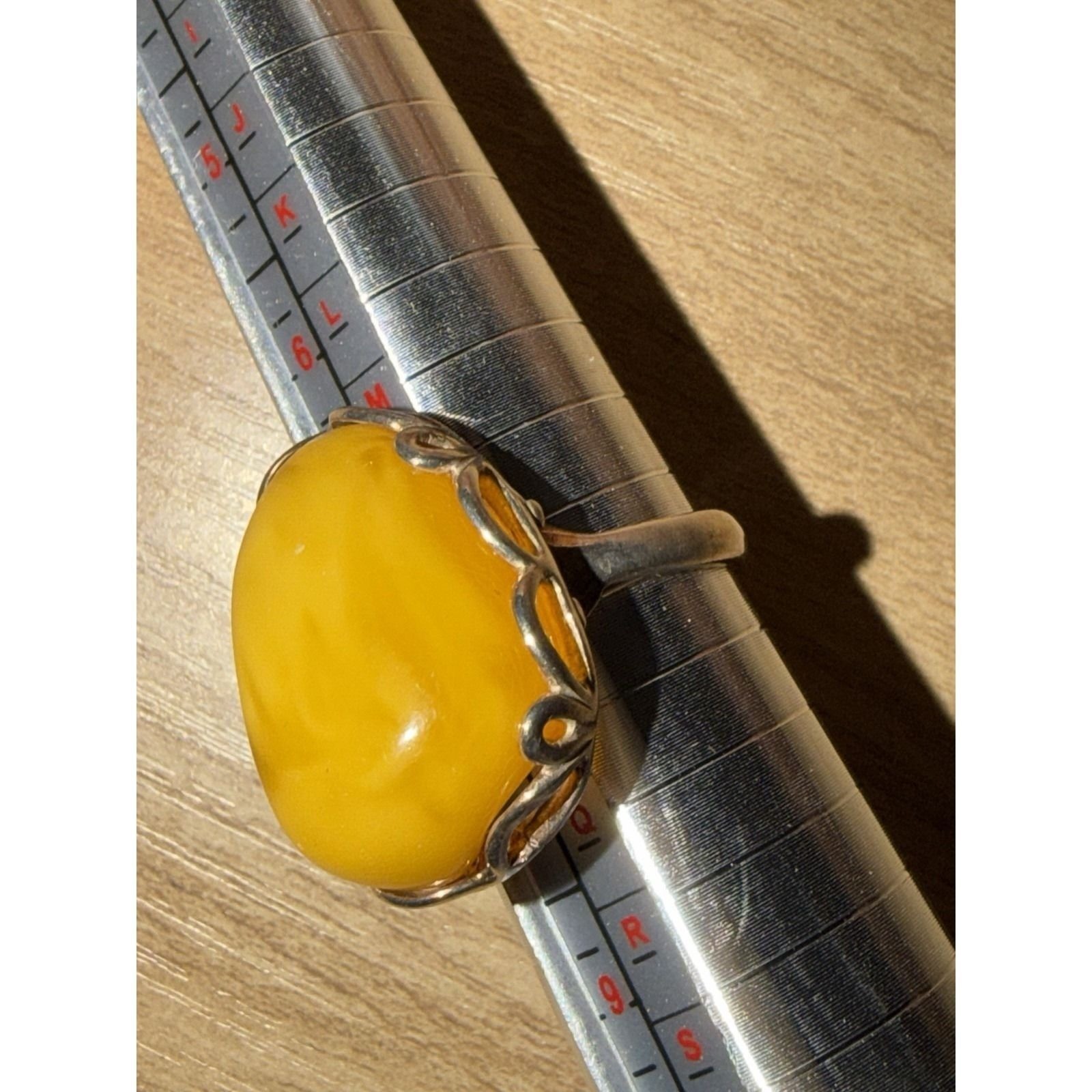 Vintage Sterling Silver Egg Yolk Butterscotch Amber Stone Ring Size 7.5