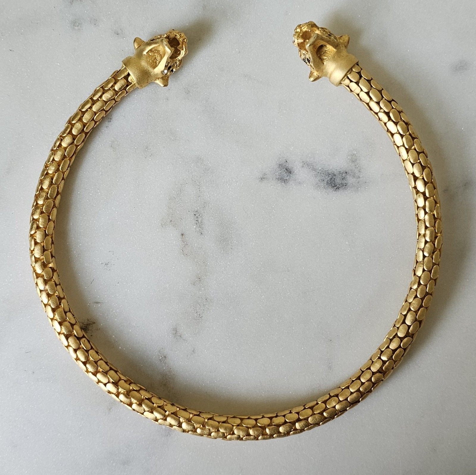 Vintage Panther Leopard Gold Tone Collar Necklace 1980s 1990s