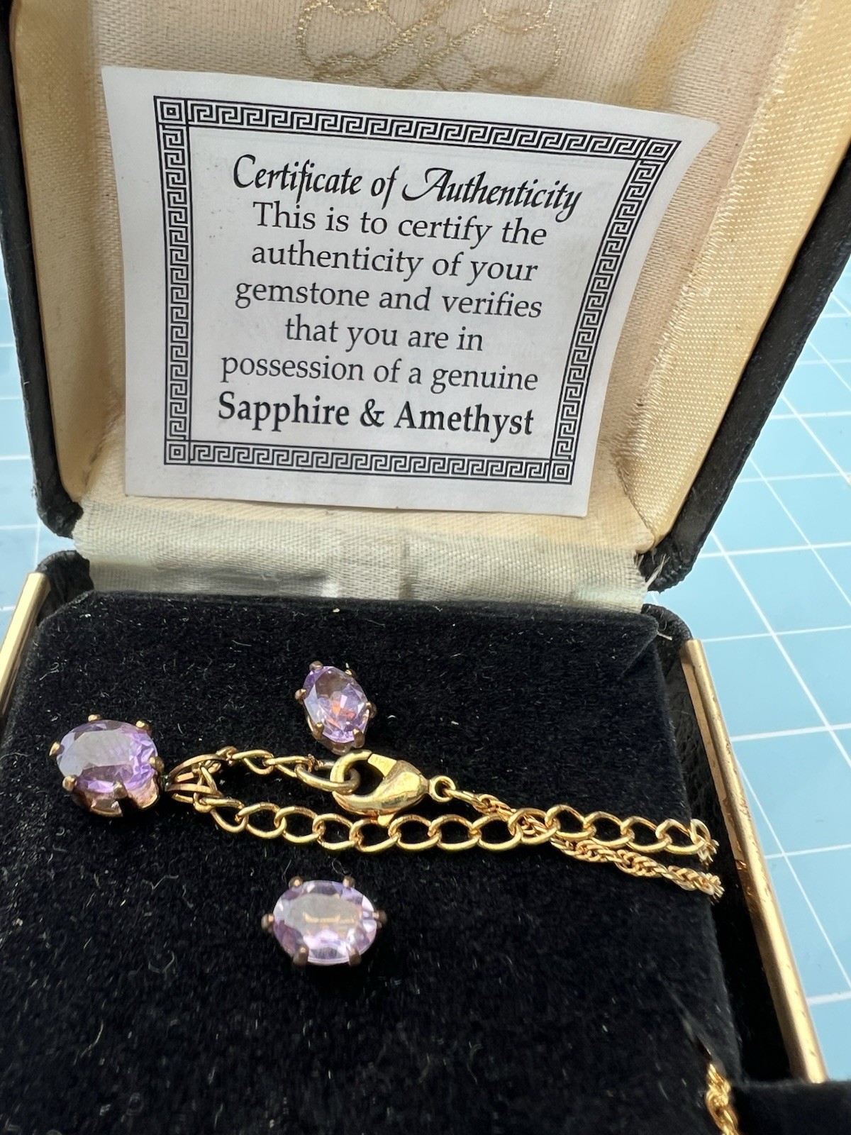 VTG 2 Jewelry Sets Genuine Sapphire Amethyst Jewelry Set with Certificate
