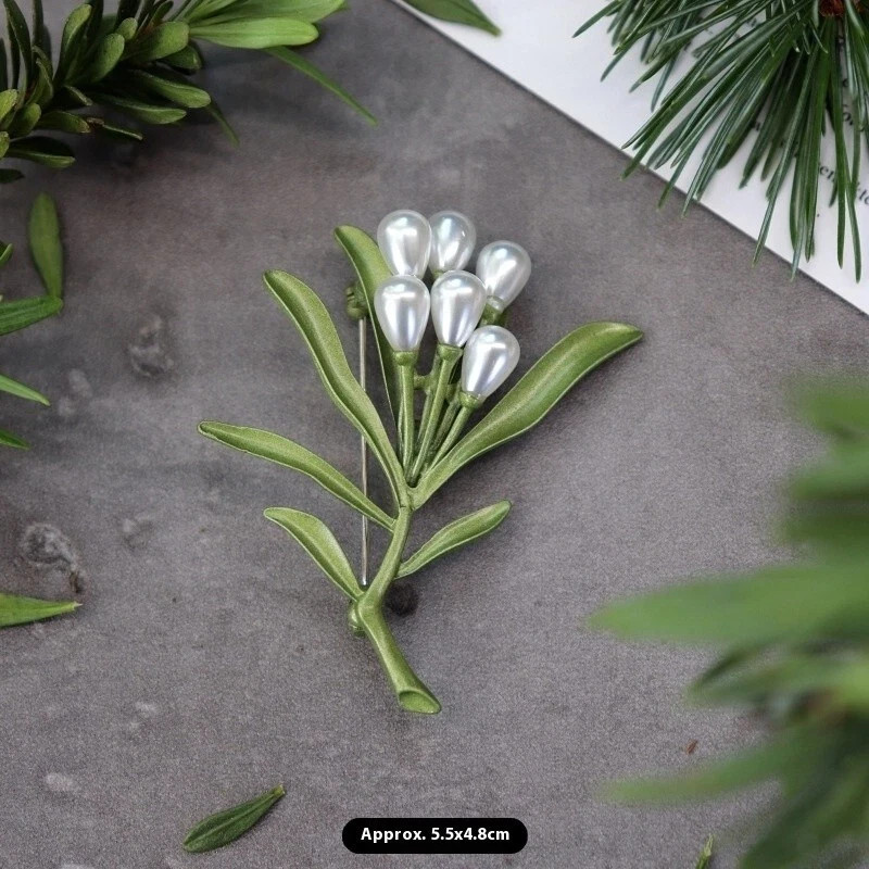 Green Plant Pearls Brooch Stick Pin Flower Vintage Style Fashion New
