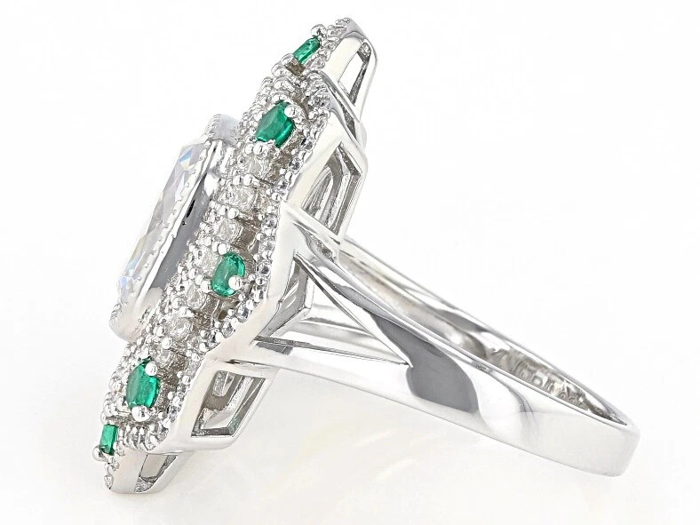 Floral Cluster Design 7.9TCW Green Spinel With Rectangle Cushion & Round CZ Ring