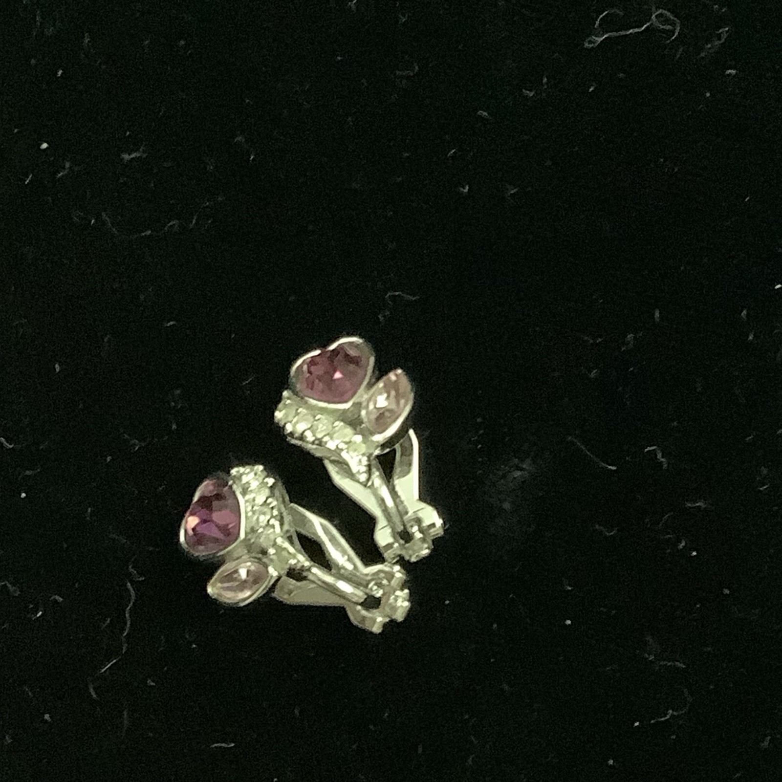 Vintage Pink Heart Clip On Earrings Signed By Unknown Maker