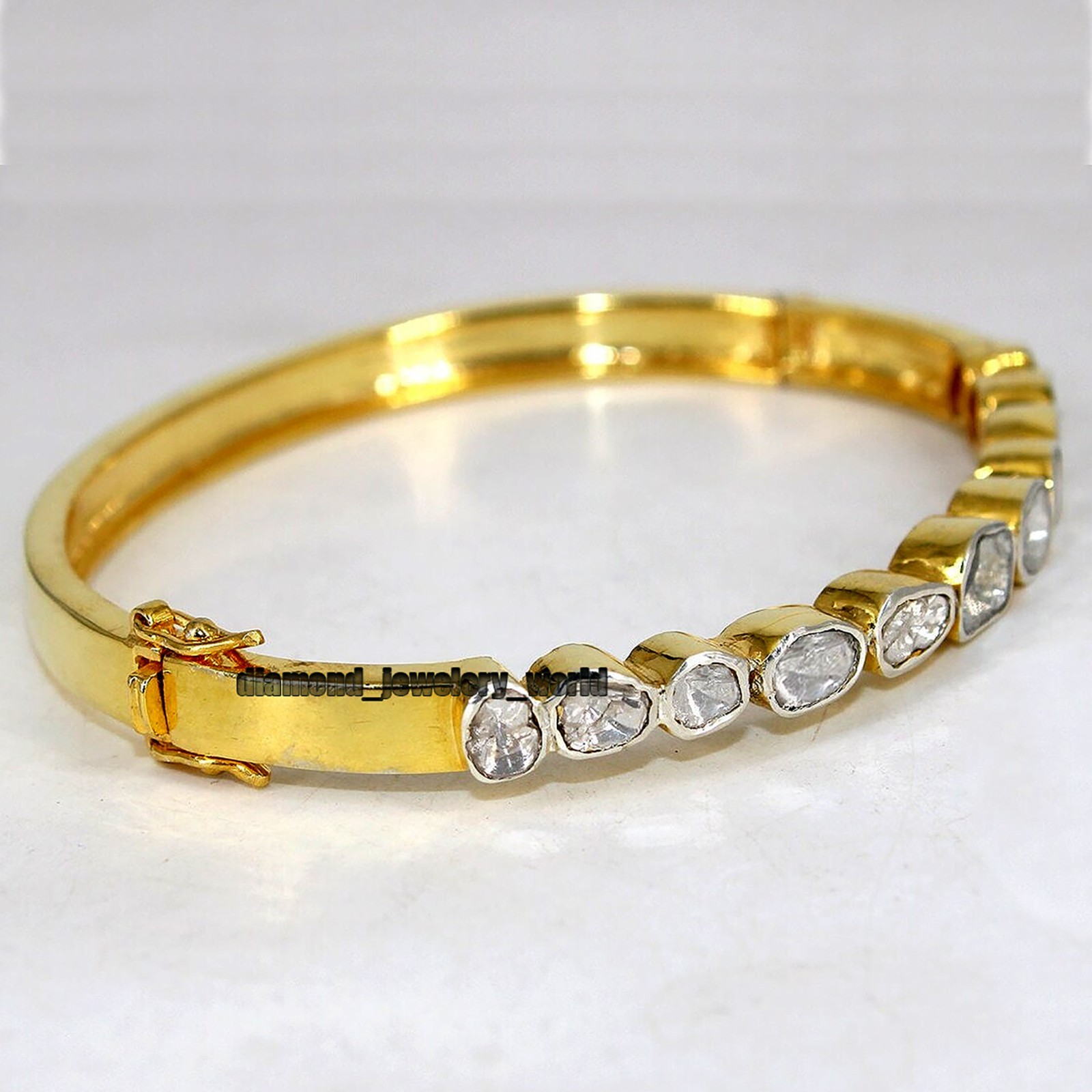 Estate 1.55ct Genuine Old Mine Antique Cut Diamond Silver Tennis Bangle Bracelet