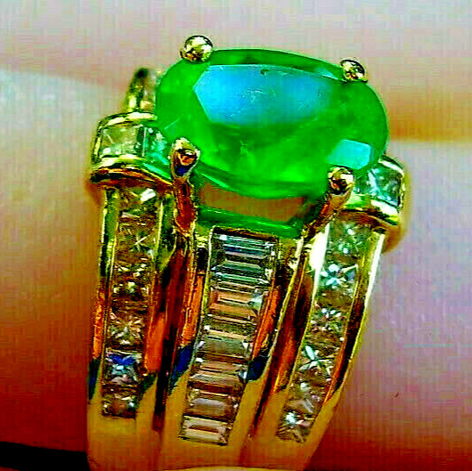 Original EARTH MINED EMERALD DIAMOND Deco Engagement Ring 14K GOLD Solitaire 4ct