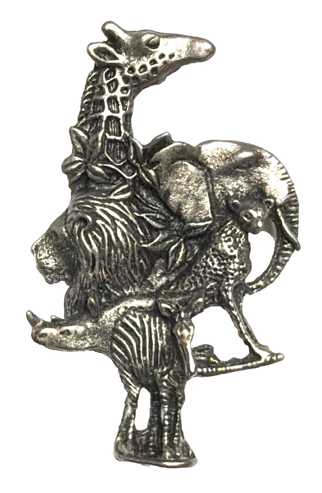 🦒🦁🦏🐘Solid Pewter African Pride Land Animals – Pin Brooch Pendant 🦒🦁🦏🐘