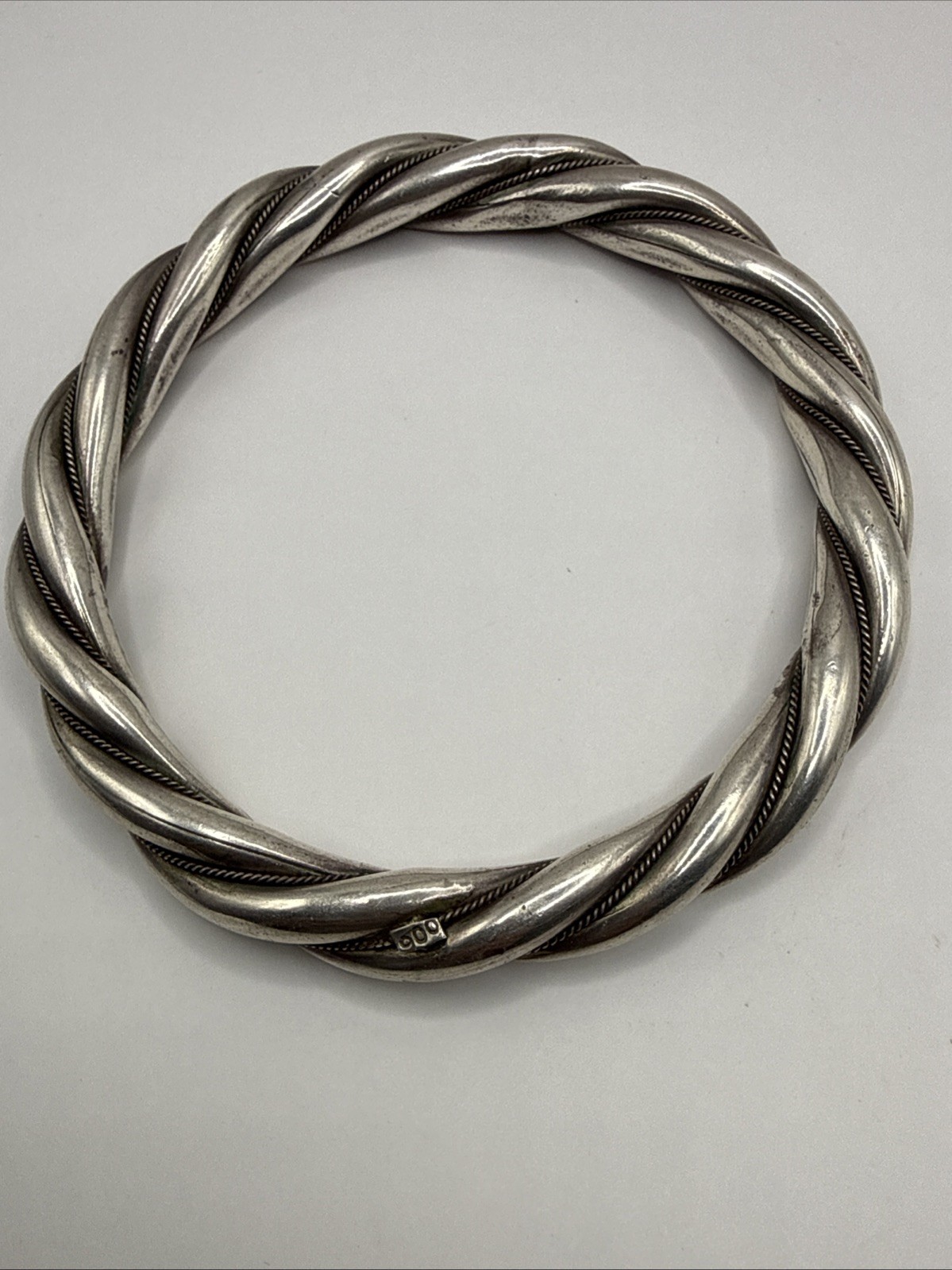 900 Silver Chucky Heavy Twisted Mexico Taxco Bracelet Bangle (63.7gr)