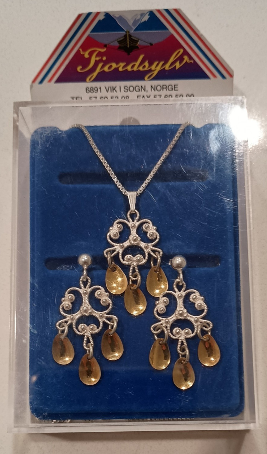 Vintage Finnish ARU Sterling Silver Filigree Necklace & Earring Set Sundrop