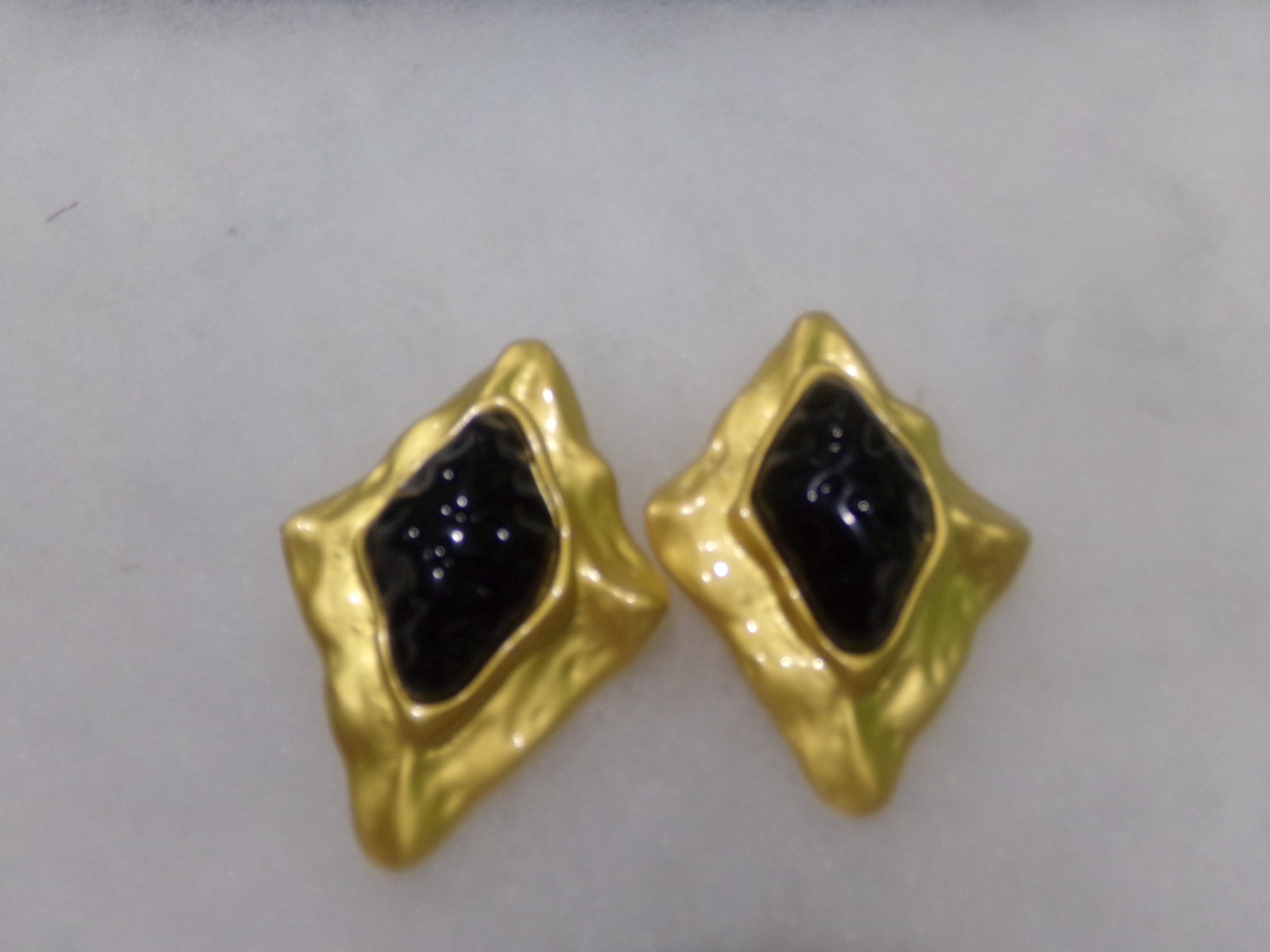 HUGE GEOMETRIC BLACK MOLDED LUCITE PIERCED EARRINGS