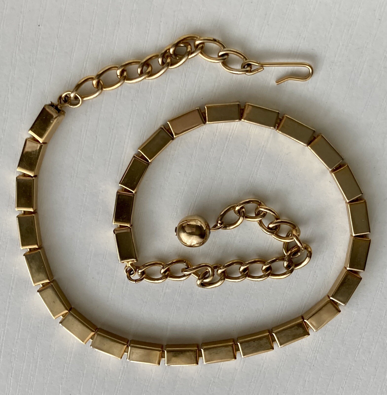 Vintage Rectangle Bar Box Link Chain Necklace 16” Gold Tone Adjustable 17.25g