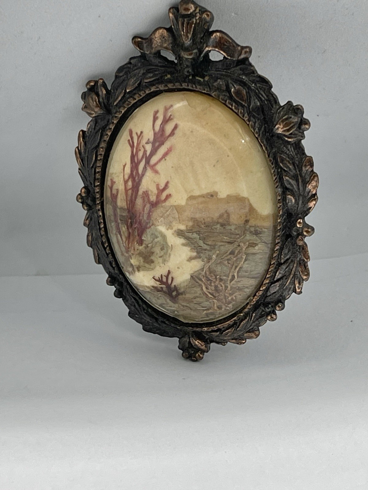 Vintage W. Australia Bark Painting Collage Landscape Copper Color Brooch Pendant