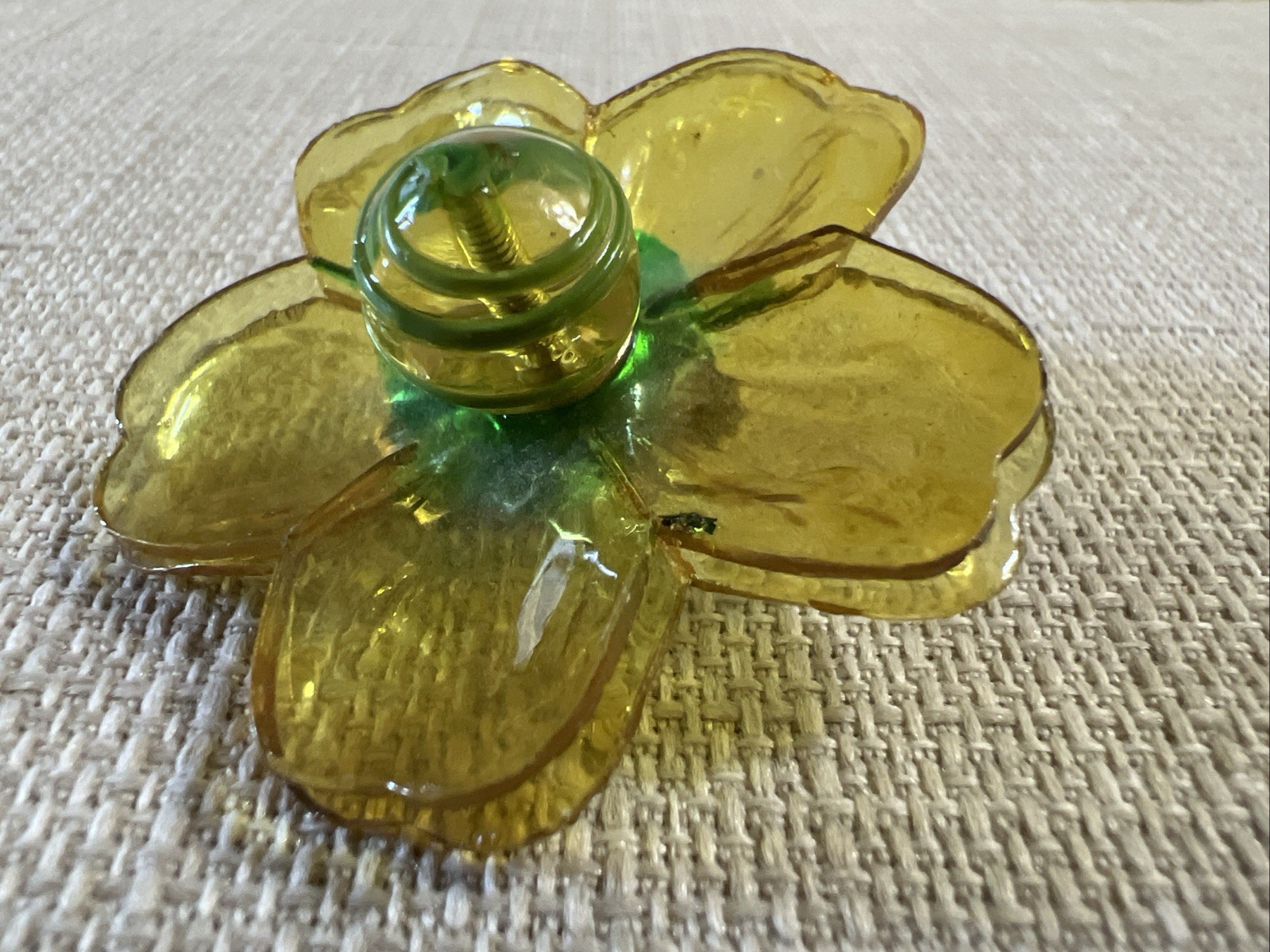 Vintage Cellulose Acetate Yellow Double Layer Petal Floral Clip On Earrings