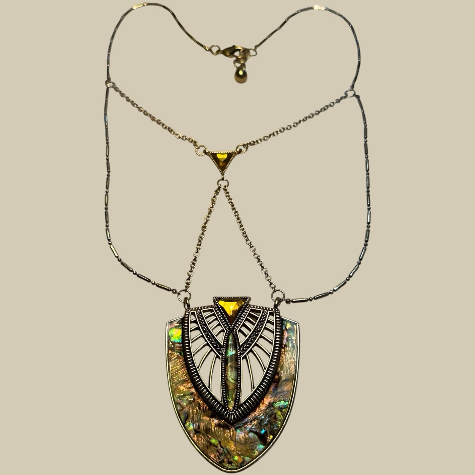 Art Nouveau Necklace Gold tone, Discontinued Art Deco revival Egyptian Scarab