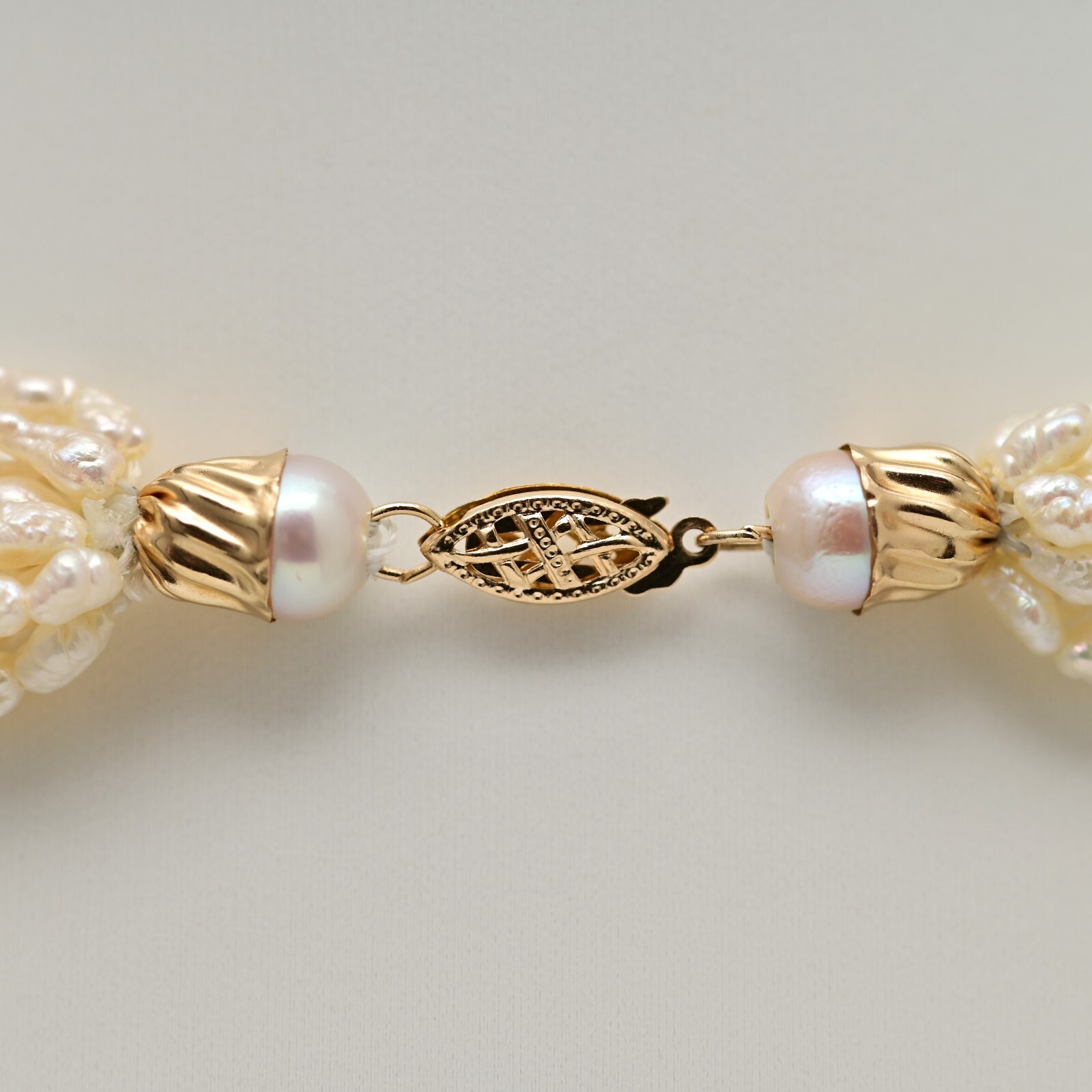 14K Gold S Crown Original Vintage Signed Designer Princess Pearl Estate Necklace