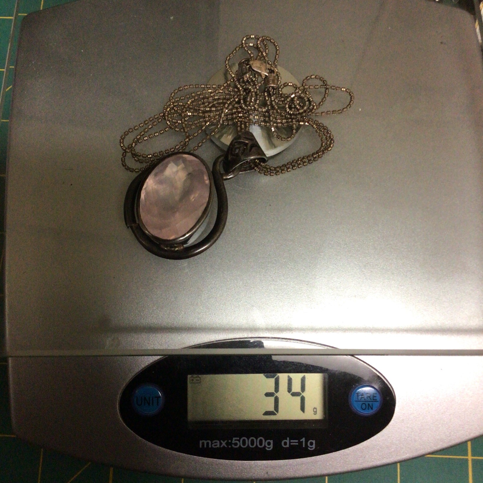 Vintage 925 Real Rose Quartz Pendant W/ VTG DESIGN AGI 925 ITALY Necklace