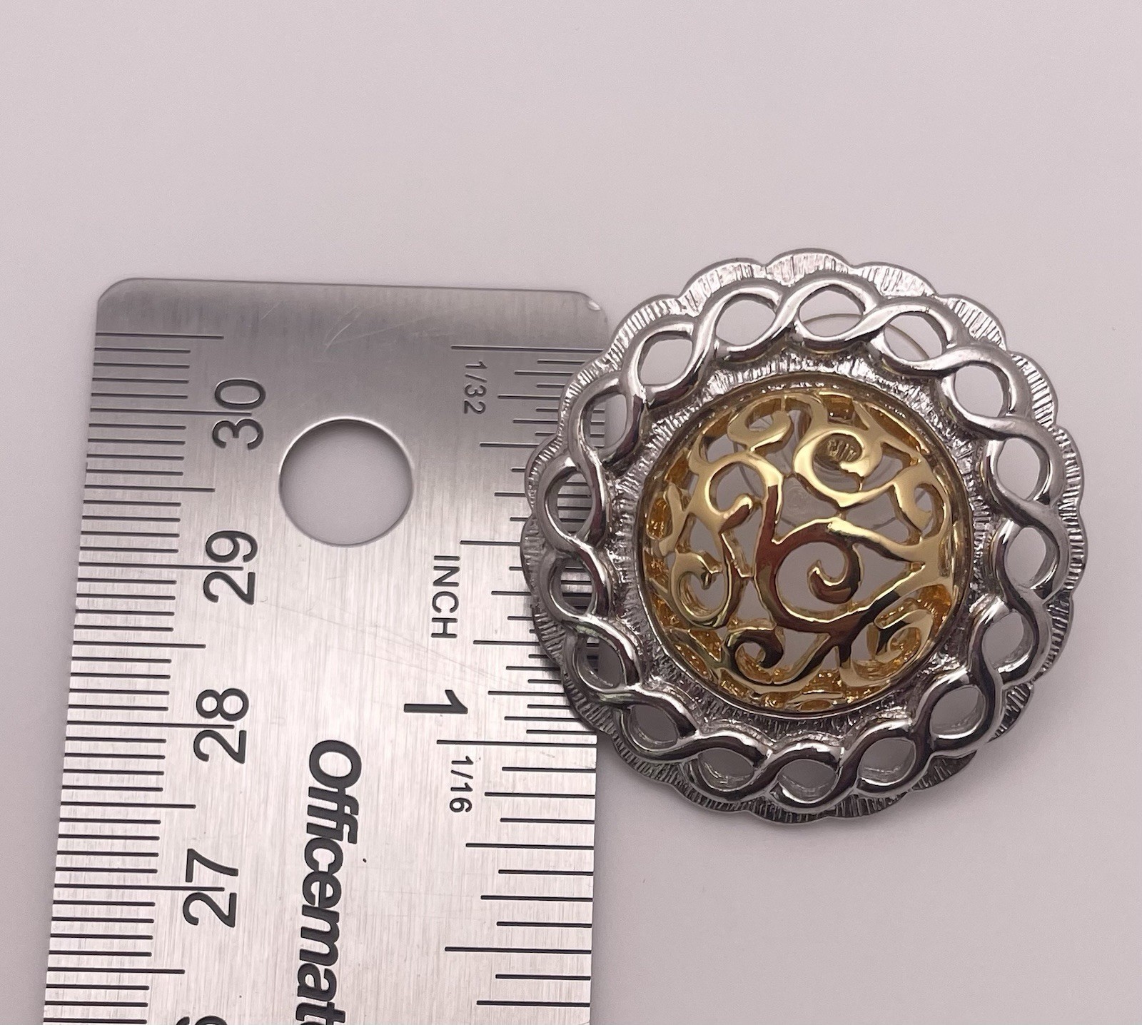 Vintage Daria Signed Gold Tone and Silver Tone Scroll Earrings Pierced